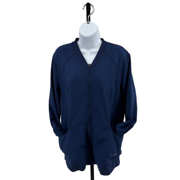 Dickies Zip Front Warm-Up Scrub Jacket WMNS M Blue Sweater Long Sleeve Uniform - Picture 3 of 13